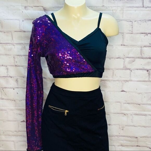 Balera Sequin one arms Dance crop Tops MA - Picture 1 of 7